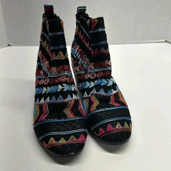 Socofy Ankle Boots Heeled Boot Shoes Embroidered Black Colorful Size 38 US 7 - Picture 3 of 9